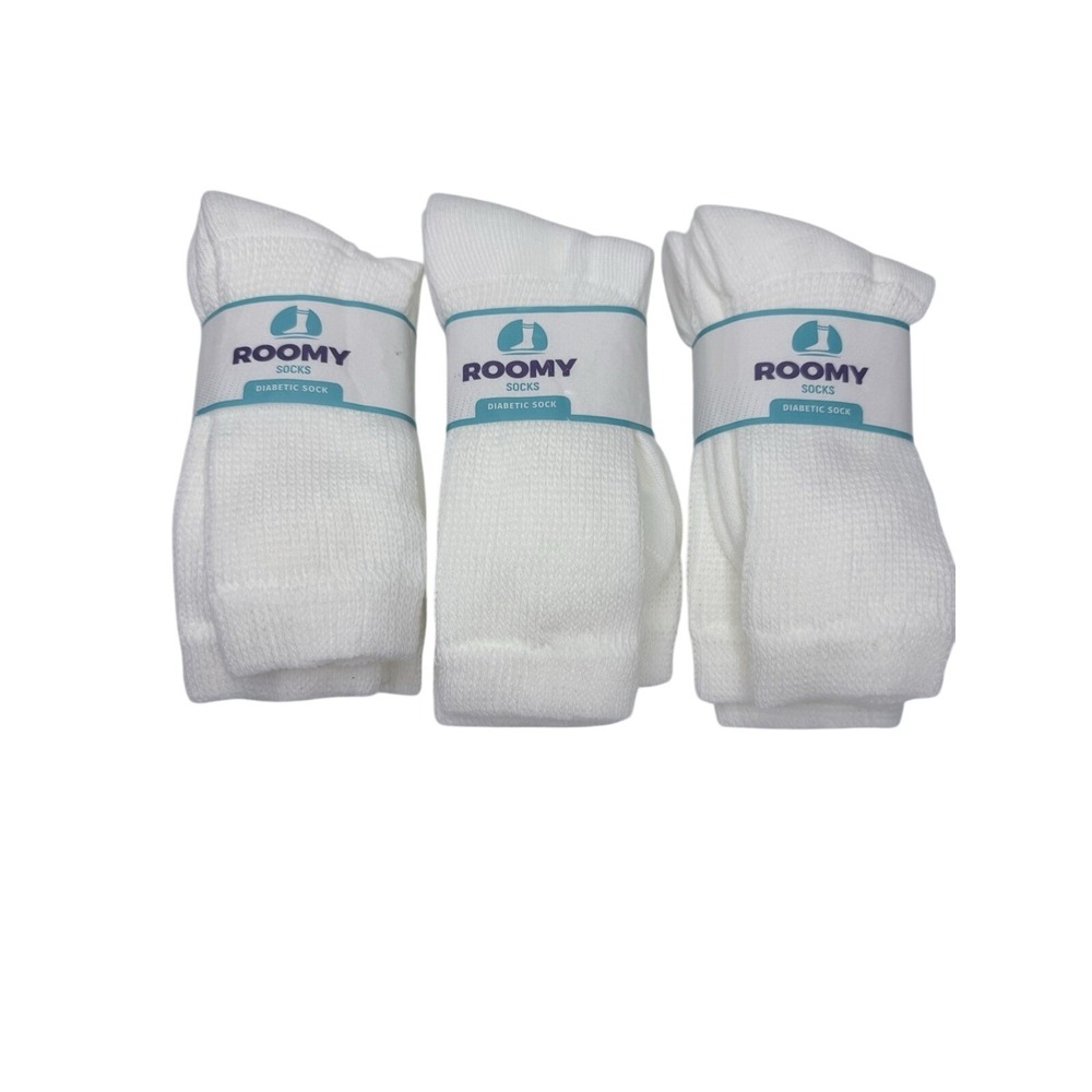 6 Pairs ROOMY Diabetic Socks J800L White Crew Size 6-8 Made In USA Brand New